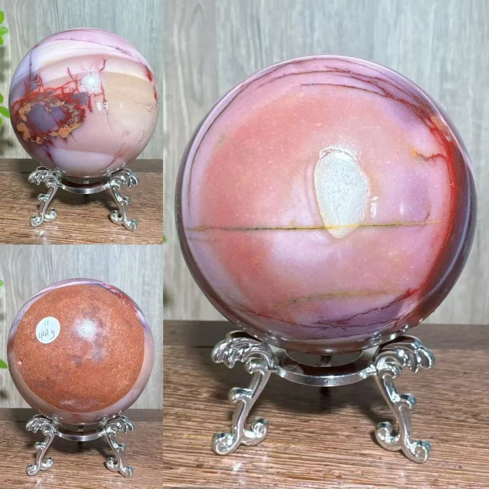 Natural Mookaite Geode Crystal Sphere – Unique Décor Raw cracked stone design with stand. Perfect for home décor, Reiki energy, and meaningful gift ideas.
