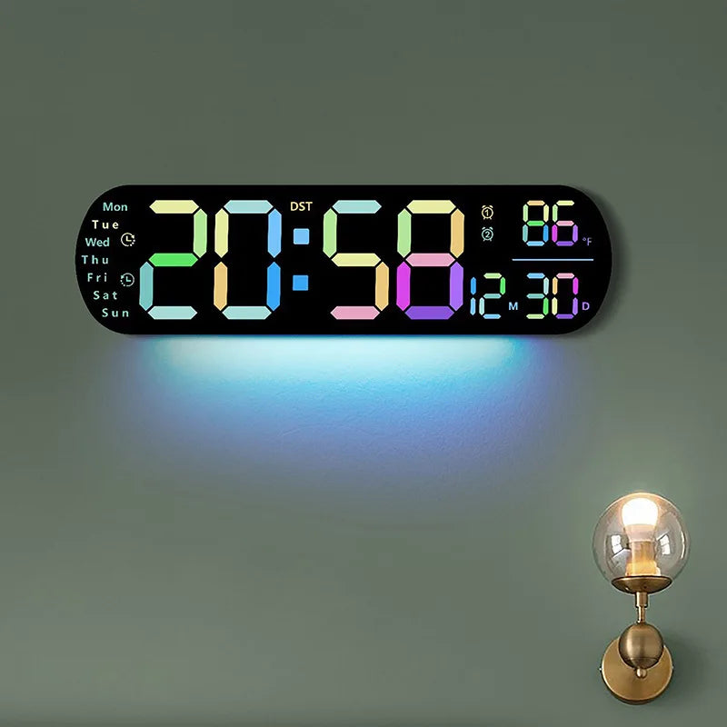 Digital Wall Clock Large LED Screen Temperature Humidity Display Electronic Alarm Clock Creative Home Decoration Remote Control