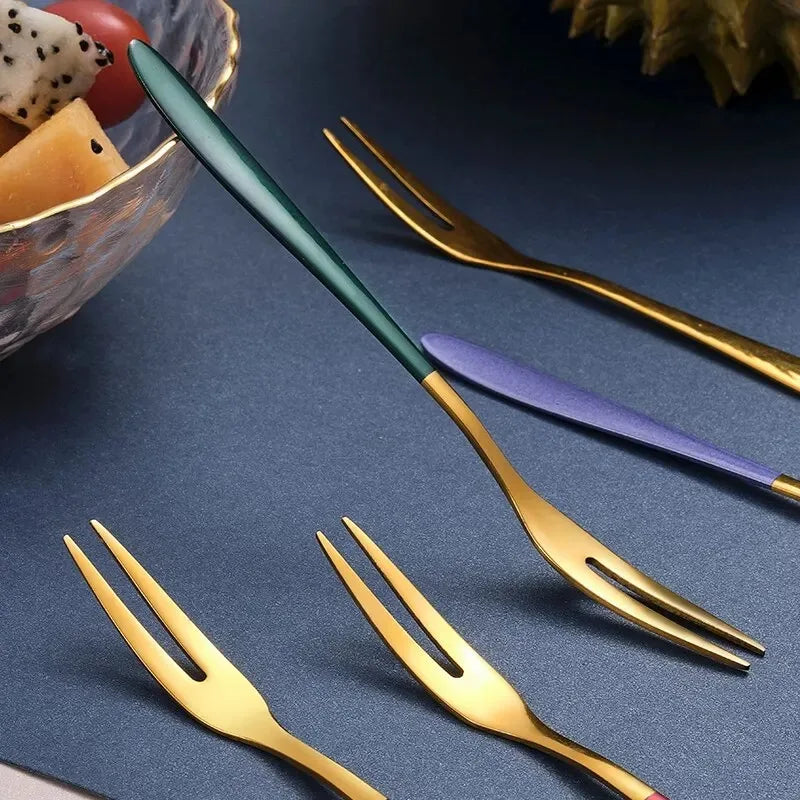 7pcs 304 Fruit Fork Luxury Stainless Steel Fruit Fork Dessert Cake Forks Salad Fork For Party Kitchen Tableware