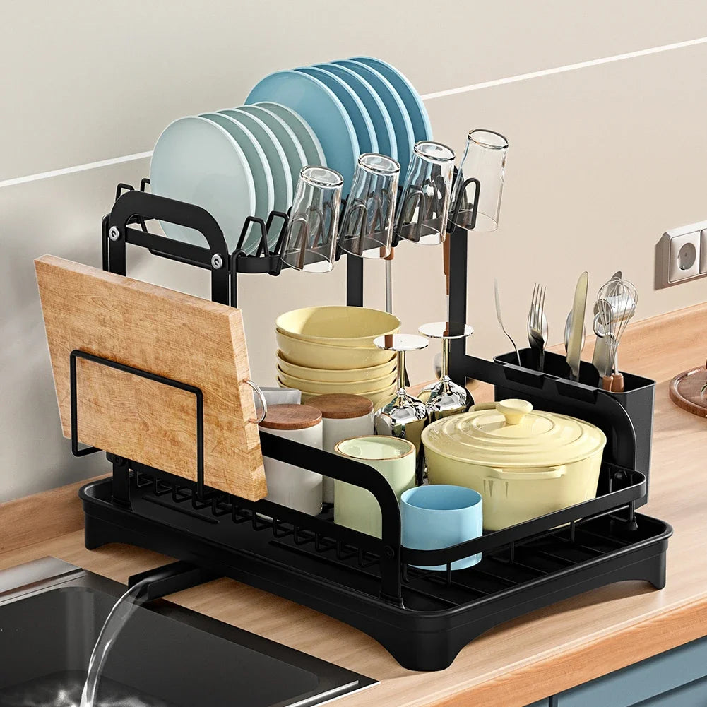 New 360° rotating storage rack double-layer kitchen tableware drying rack with drain tableware storage rack for tableware
