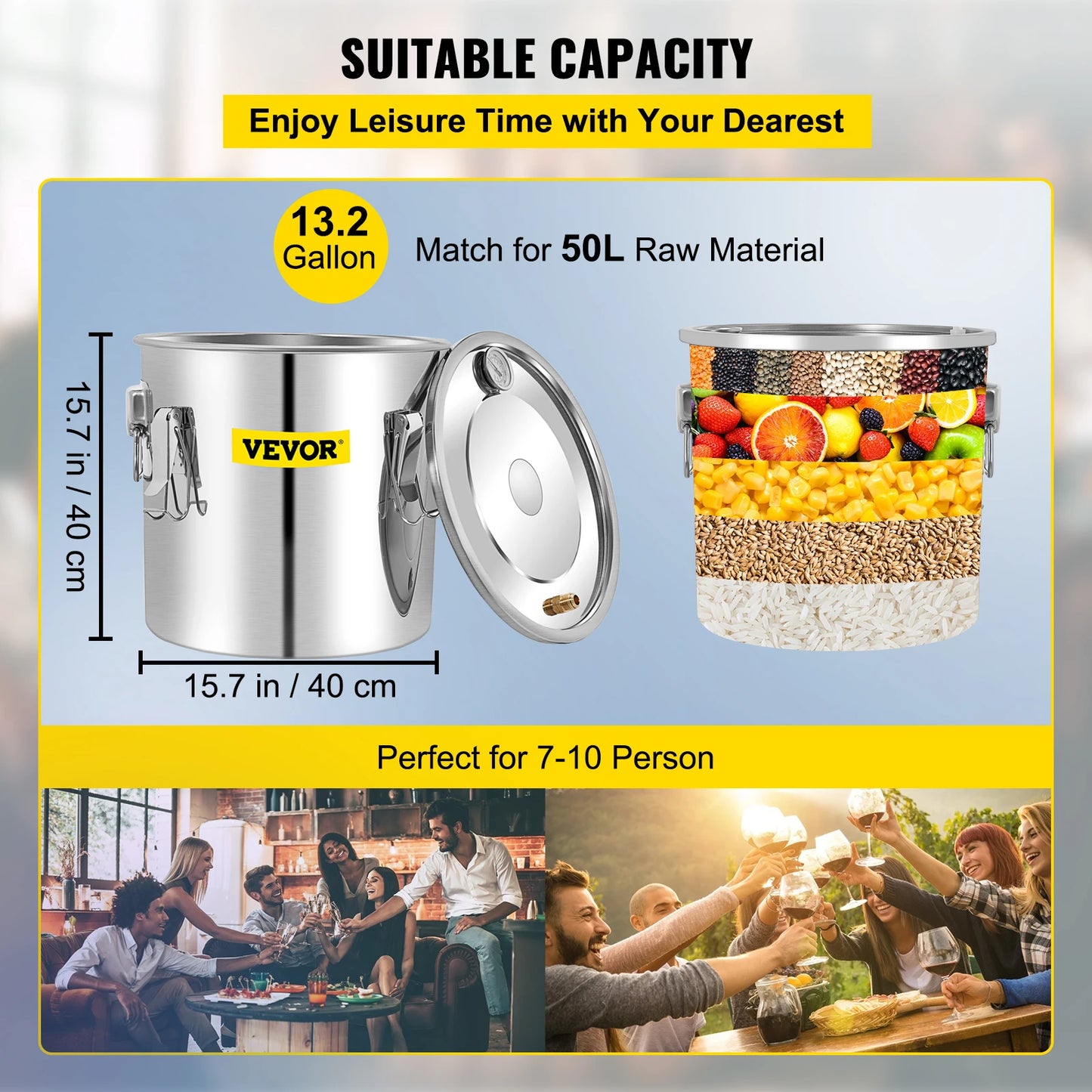 SuceBuy 50L Moonshine Still Alcohol Distiller w/ Water Pump Stainless Copper DIY Brew Ethanol Wine Essential Oil Brewing Kit
