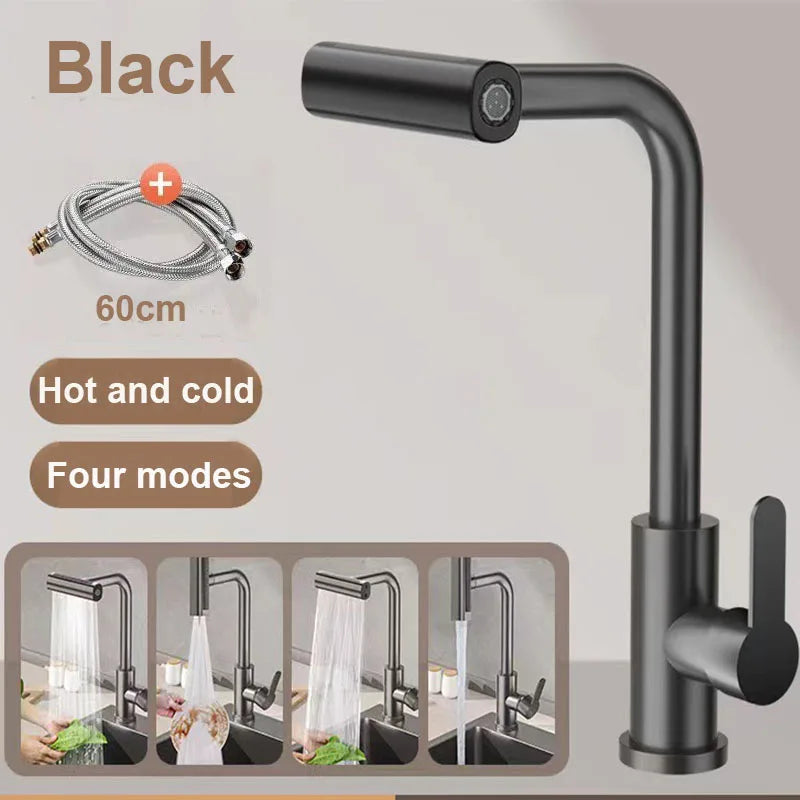 4 Modes Waterfall Kitchen Faucet G1/2 Stainless Steel Hot Cold Single Hole Deck Mounted Water Sink Mixer Wash Tap