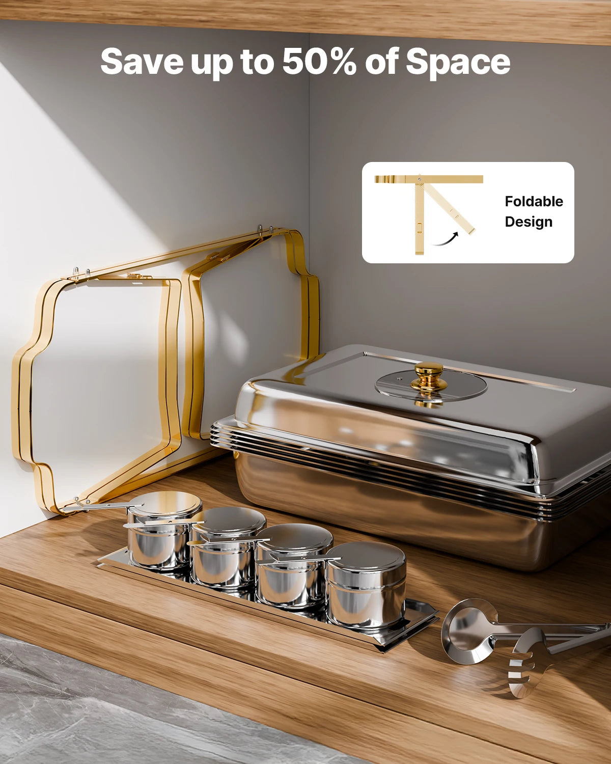 VEVOR 2/4 Pack Chafing Dish Buffet Set Stainless Steel Chafer with Half Size Pans Rectangle Catering Warmer for Party Banquet