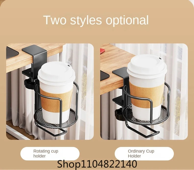 2 in 1 No Drill Desk Cup Holder Adjustable Upgraded Arm Clamp Stand 360 Degree Rotating Table Edge Clamp Anti-Fall Cup Holder