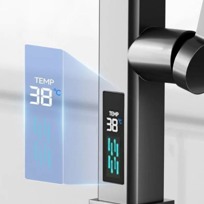 Waterfall Temperature Digital Display Pull Out Kitchen Faucet 3 Modes Stream Sprayer Hot Cold Water Sink Mixer Wash Tap