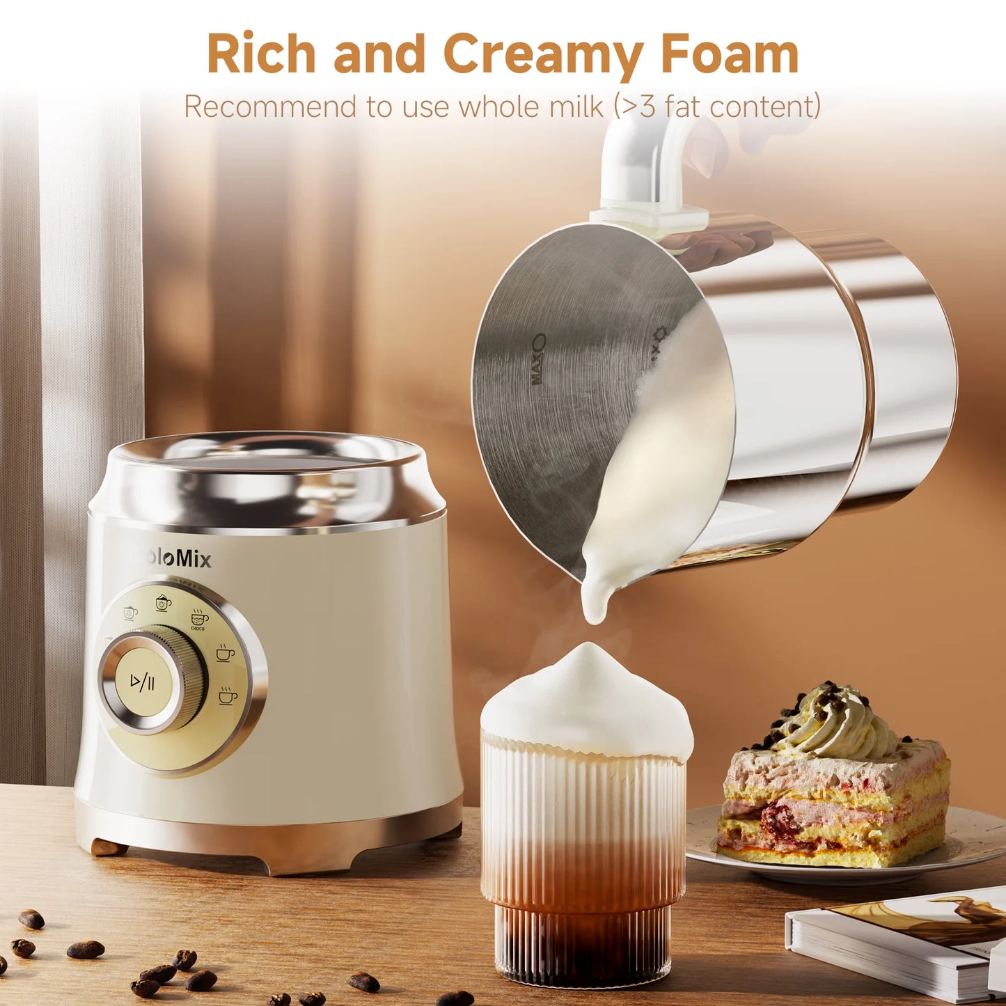 BioloMix 7-in-1 Steamer Detachab Electric Milk Frother Automatic Hot/Cold Foam Maker for Coffee, Hot Chocolate Dishwasher Safe