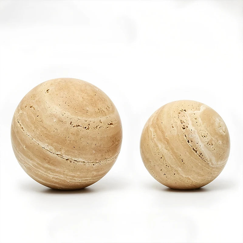 Natural Travertine Stone Decorative Balls – Elegant Table Décor Available in 8/10/12 cm sizes. Stylish and timeless accent for living rooms, hotels, and commercial spaces.
