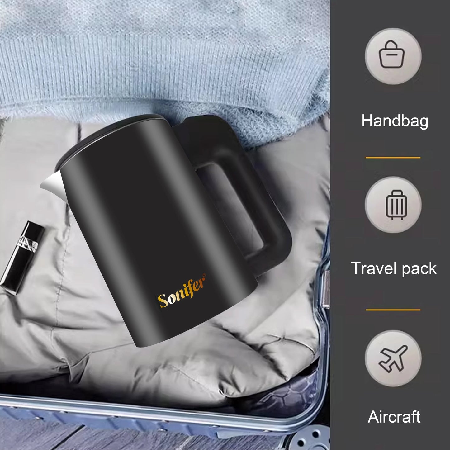 Travel Electric Kettle Tea Coffee 0.6L Mini Stainless Steel Cordless Portable  Kettle 800W For Hotel Family Trip Pot Sonifer