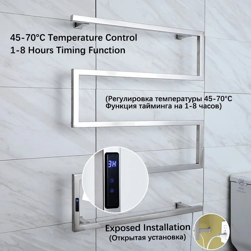Black/Chrome Electric Towel Rack.Bathroom Electric Heated Towel Rail.Smart Towel Warmer.Creative Bath Towel Radiator.Hidden Wire
