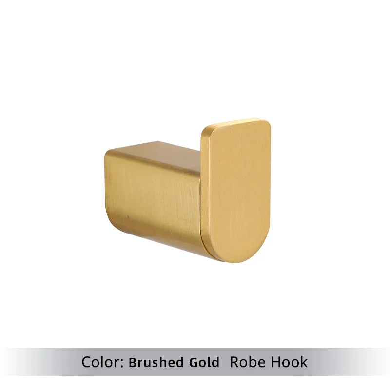 Brushed Gold  Bathroom Accessories Sets 4 Wall Mounted Towel Bar Robe Hooks Toilet Paper Roll Holder Stainless Steel Hardware