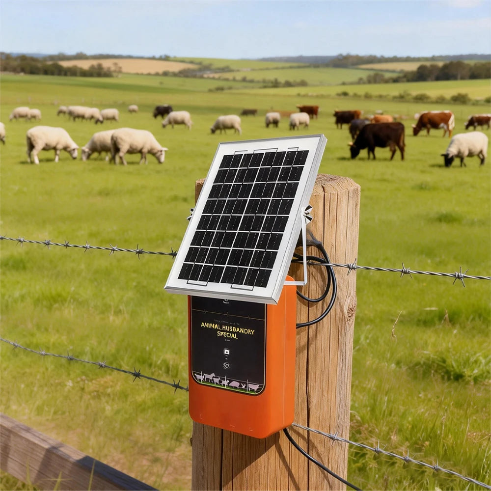 10KM Solar Electric Animal Fence 1.2J with Battery Solar Power Energy Charger Farm Device for Animals Cattle Sheep Livestock