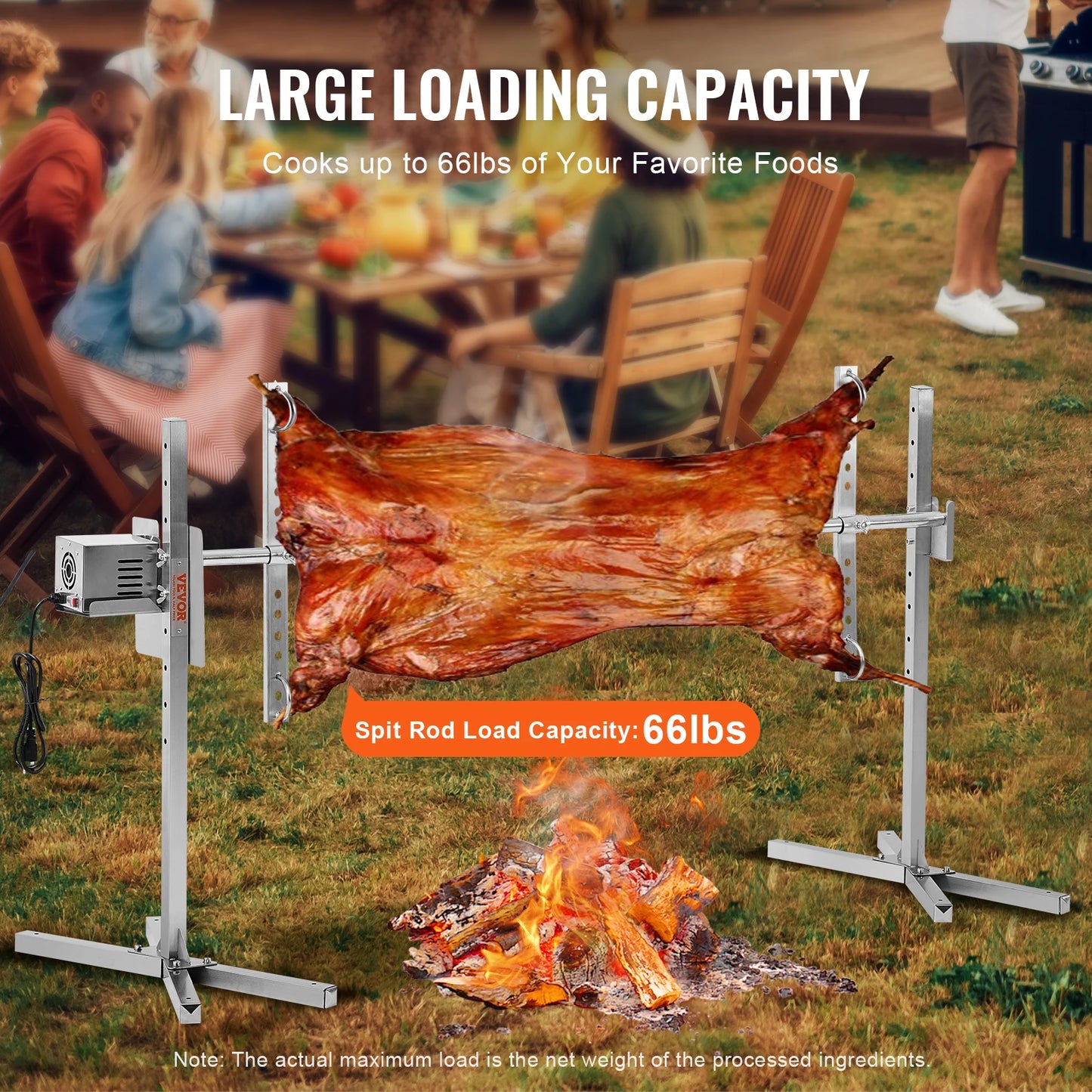 SucceBuy 46 Inch Electric BBQ Rotisserie Grill Kit Automatic 52W Motor Height Adjustable Universal Roaster Stand