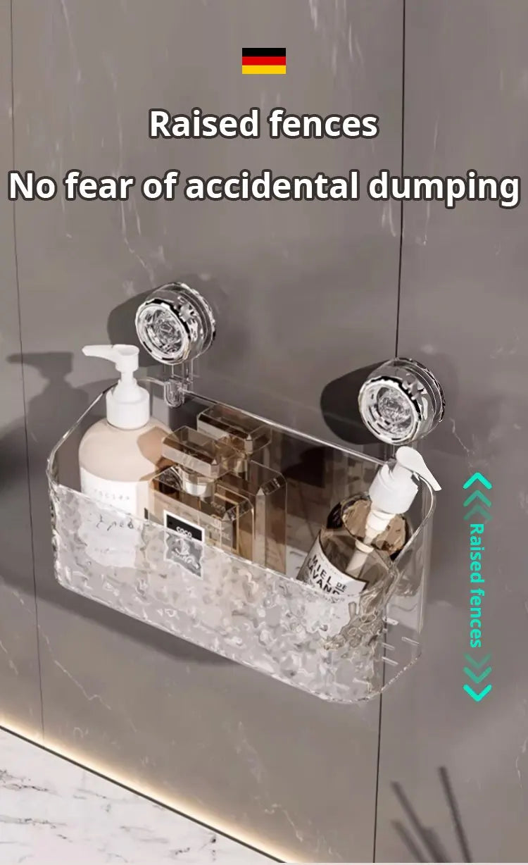 Large Capacity Light Luxury Style Glacier Pattern Suction Cup Shelf with Strong Load-bearing For Home Bathroom