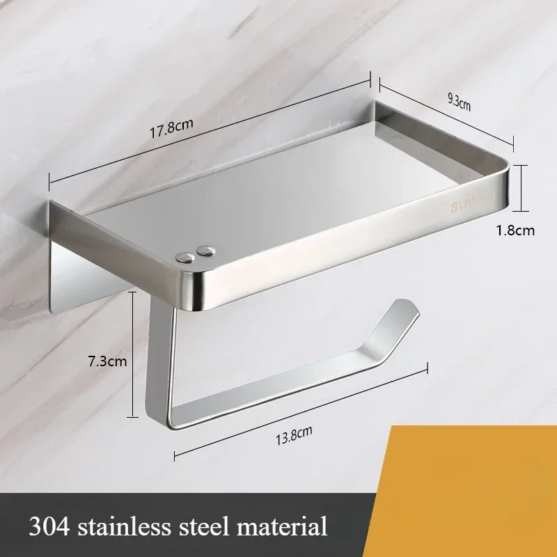 Toilet paper rack 304 stainless steel tissue holder, mobile phone rack, non-punching bathroom roll holder