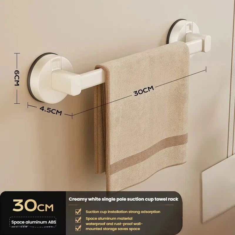 AILIHU Bathroom Suction Cup Towel Rack Non-perforated Storage Rack Wall-mounted Single-rod Bath Towel Storage Rack