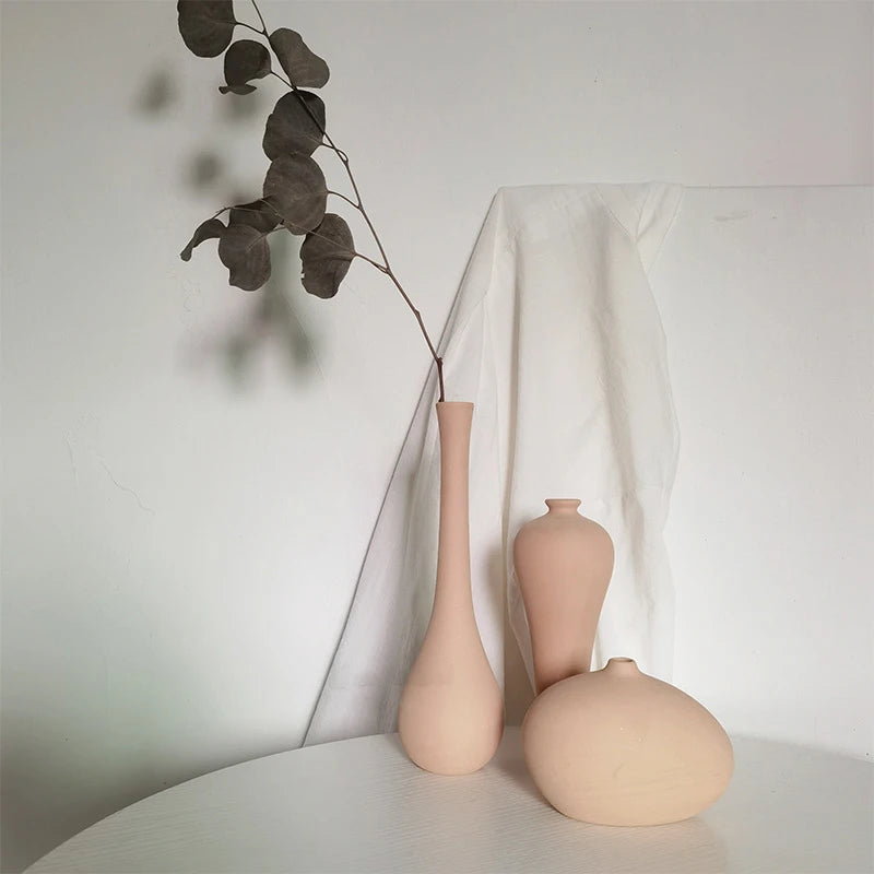 Nordic Modern Vegetarian Ceramic Vase Home Living Room Decoration Ornaments Dried Flower Arrangement Retro Pastoral Vase Crafts