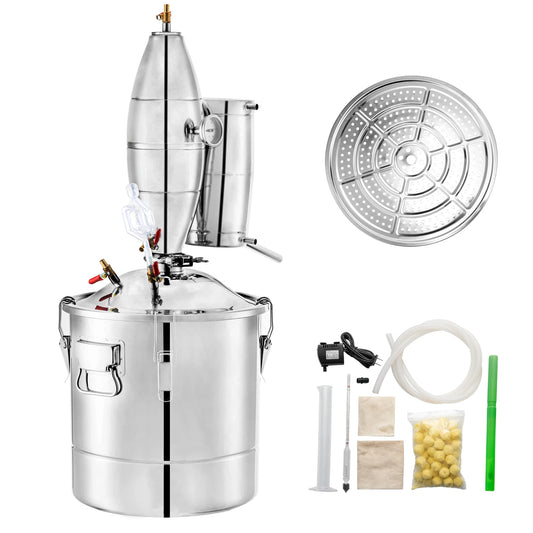 SucceBuy 50L 13.2Gal Water Alcohol Distiller 304 Stainless Steel Alcohol Still Wine Making Boiler Home Kit with Thermometer