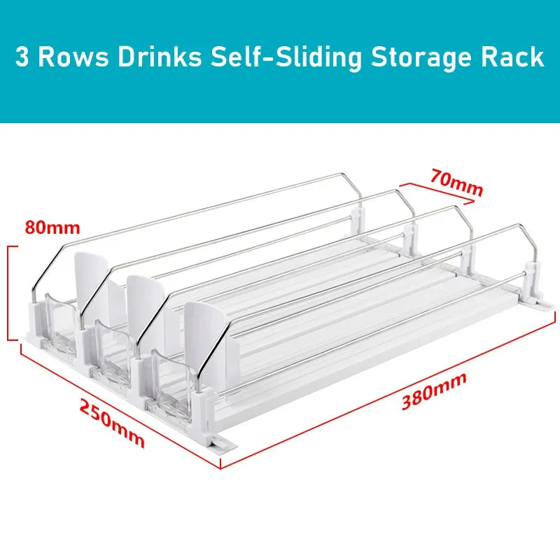 Drinks Self-Sliding Storage Rack Refrigerator Drink Organizer Soda Kola Beer Can Dispenser Adjustable Width Kitchen Organizer