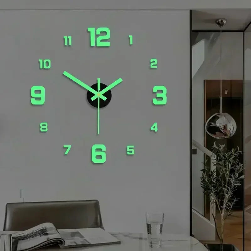 3D Luminous Wall Clock Frameless Acrylic DIY Digital Clock Wall Stickers Mute Clock for Office Living Room Bedroom Wall Decor