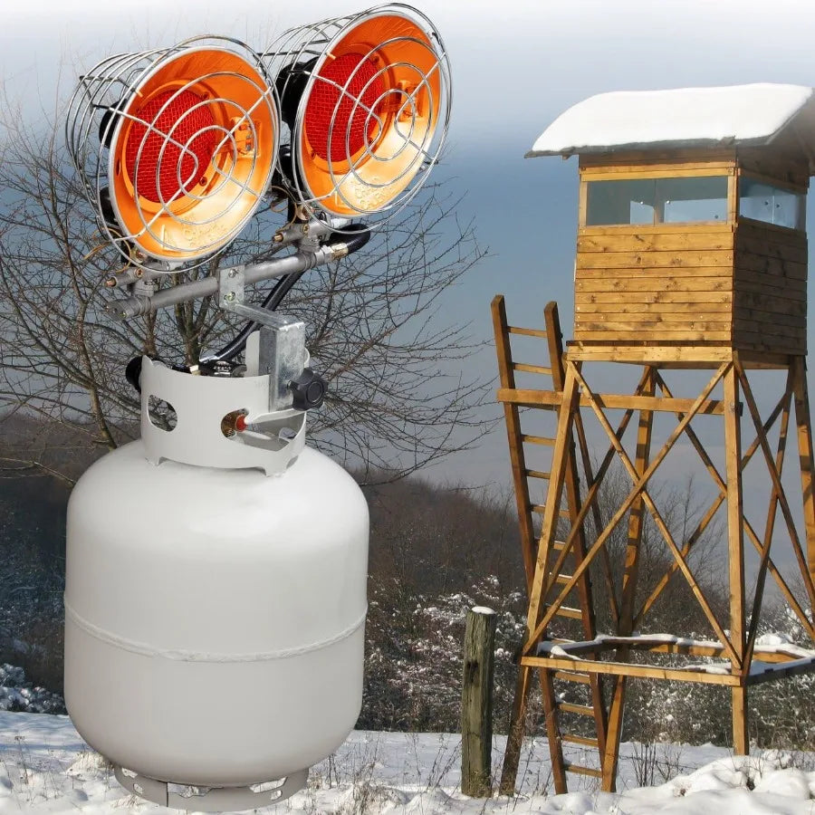 Infra-Red Tank Top Outdoor Heater for Propane Gas Tanks Double Burner 30 000 BTU Silver Camping and Patio Use