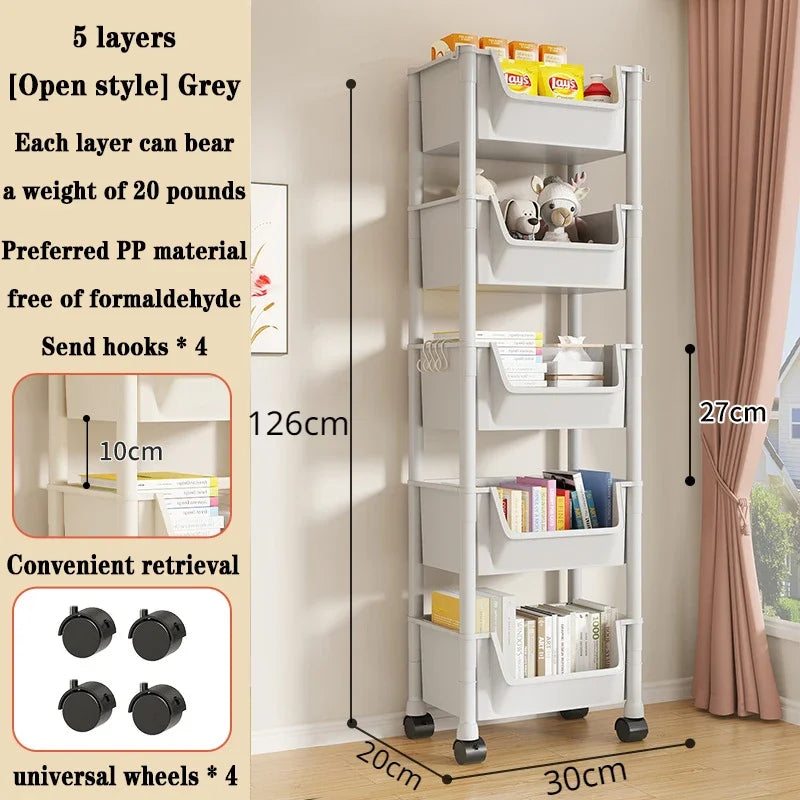 Multi-Tier Snacks Trolley Living Room Mobile Bookshelf with Wheels Bathroom Storage Shelf Kitchen Cabinet Plastic Cart Organizer
