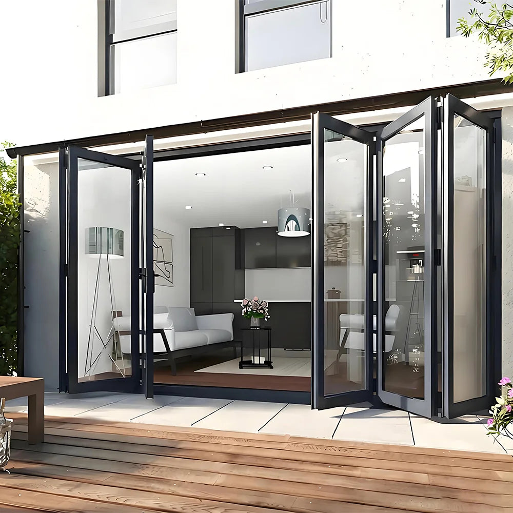 Sixinalu Folding Door Thermal Break Aluminum Profile Alloy Frame Sliding Accordion Door Custom Double-glazed Tempered Glass