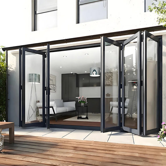 Sixinalu Folding Door Thermal Break Aluminum Profile Alloy Frame Sliding Accordion Door Custom Double-glazed Tempered Glass