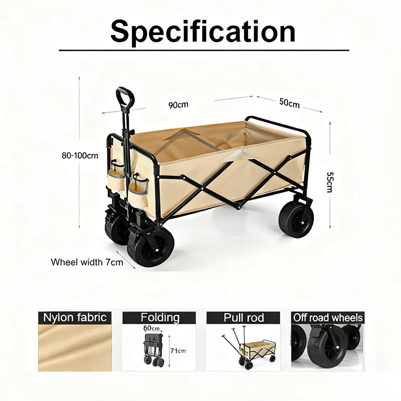Foldable Garden Trolley Handcart Cart Tool Transport With 4 Wheels For Camping Beach Garden Shopping Outputs Load 80-150 kg Size