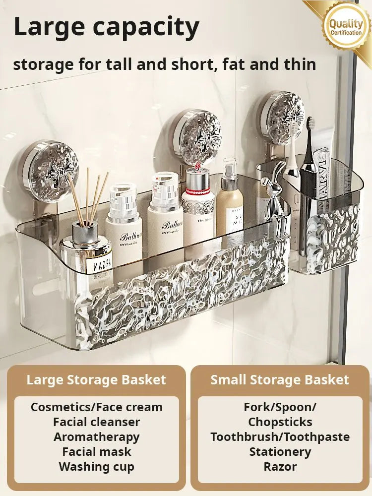 Large Capacity Light Luxury Style Glacier Pattern Suction Cup Shelf with Strong Load-bearing For Home Bathroom