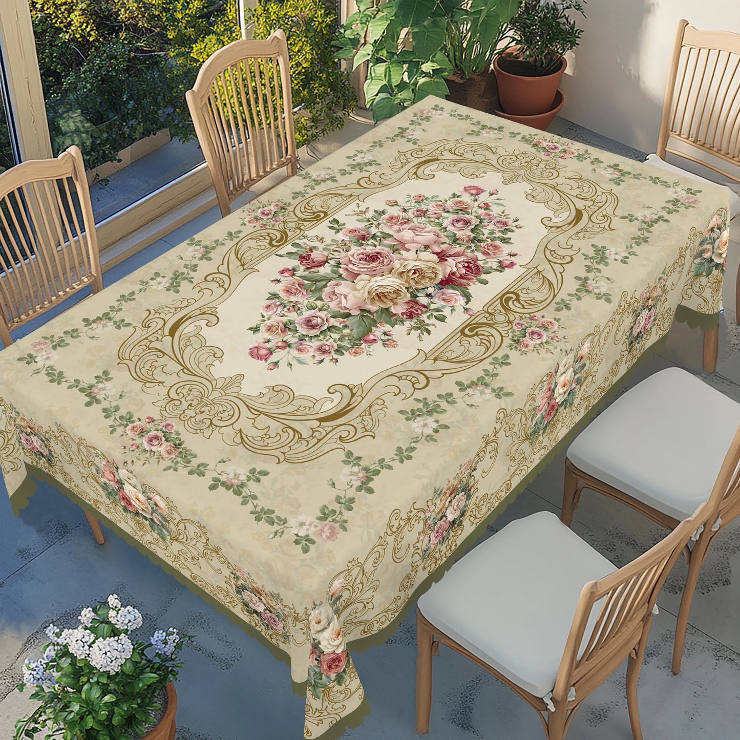 1 Piece of Spring Rose Floral Round and Rectangular Tablecloth, Various Sizes, Retro Pink Rose Pattern Printed Decorative Tablecloth, Retro Luxury Texture, Tablecloth for Home Kitchen, Outdoor Garden, Spring and Summer Home D
