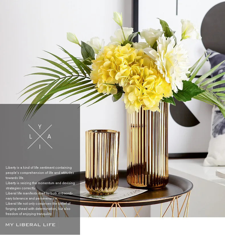 Nordic Ceramic Gold Vase – Elegant Home Décor Stylish flower arrangement vase perfect for living rooms, desktops, or as a thoughtful gift.