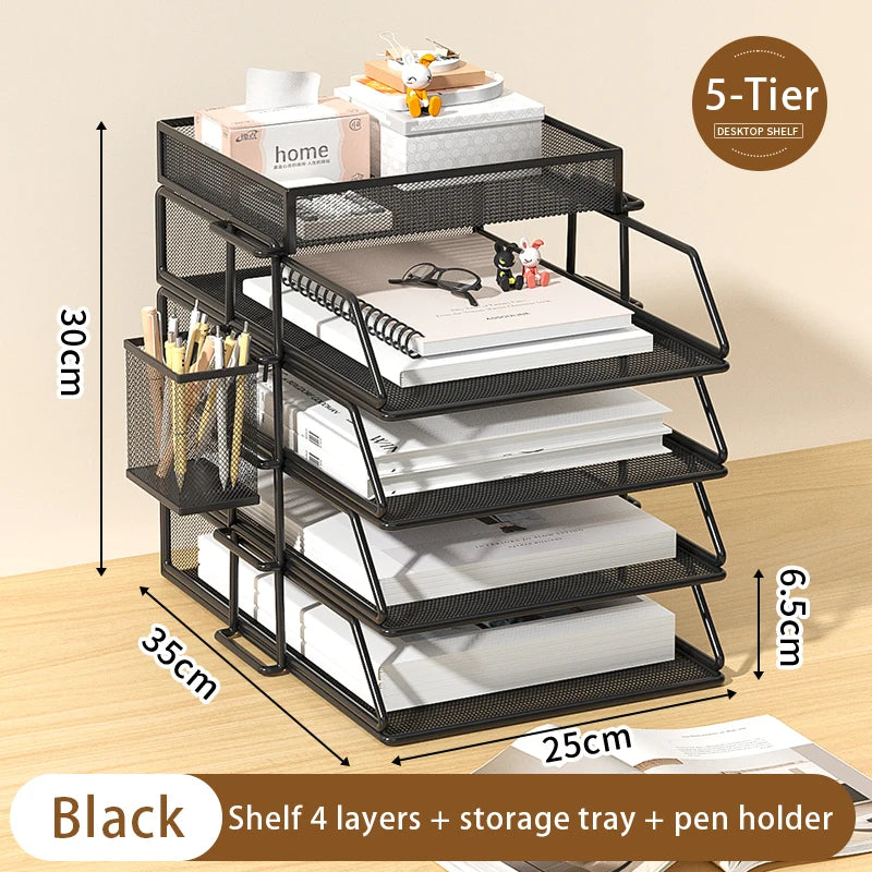 5-Tier Desk Organizer  Stackable Tray Office Desk Organizer File and Desktop Holder for Paper Letter Accessories Black