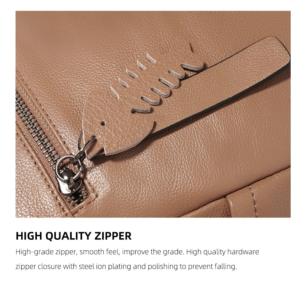 Soft Leather Women’s Backpack Large Capacity Crafted from premium cowhide leather with wide shoulder straps and multiple pockets. Stylish, durable, and perfect for everyday use.
