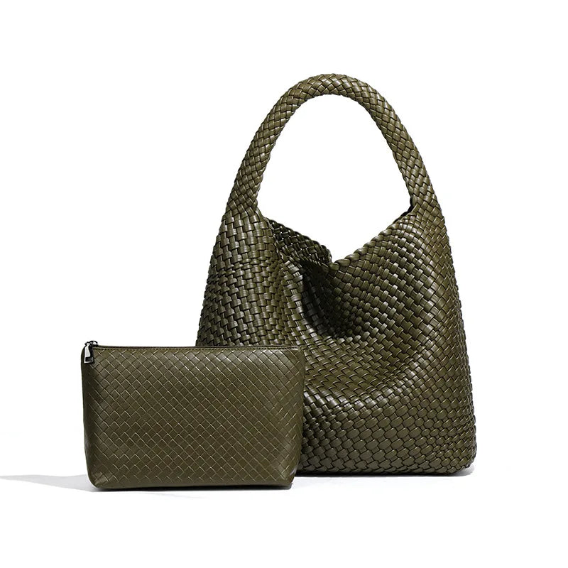 Women's Boston Bag 2025 Fall Winter New Woven Bowling Bag Unique Design Handheld Pack Trendy Light Luxury PU Leather Handbag