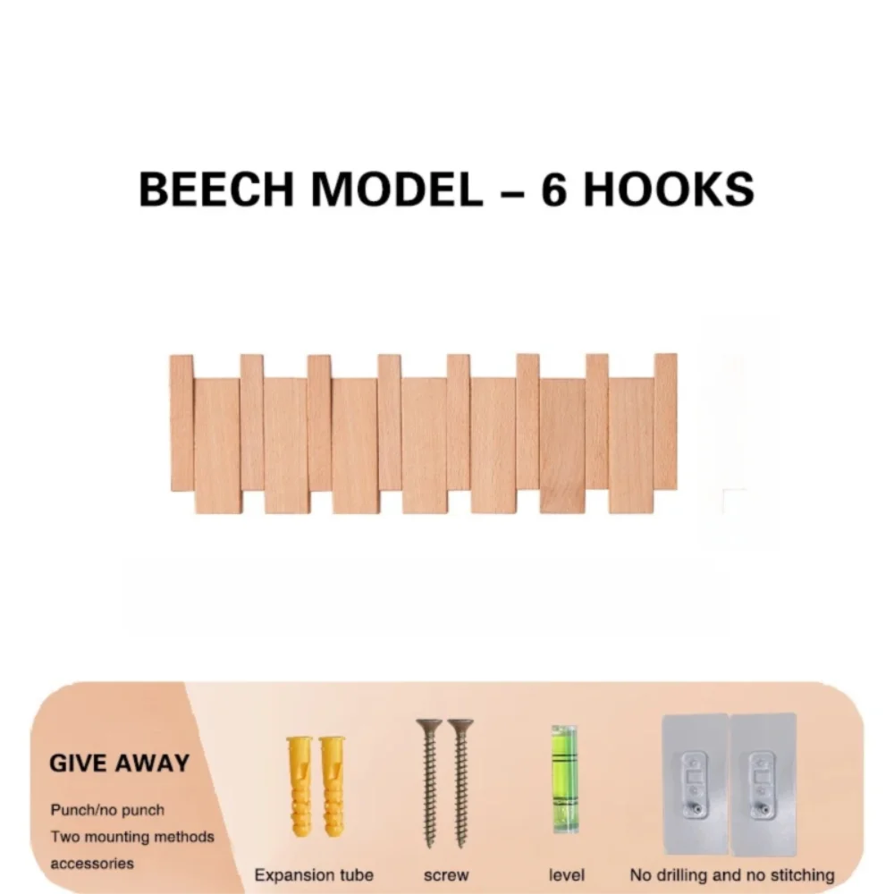 New Wall Mounted Wood Coat Racks with 8 Hooks Art Entry Door Porch Hanging Hook Piano Key Shaped Clothes Hook Home Decor