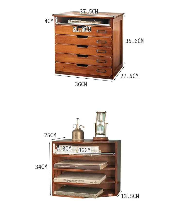 Retro Wooden File Storage Box Office Jewelry Box A4 File Drawers Desktop Sorting Cabinet For Dressing Table Functional Organizer