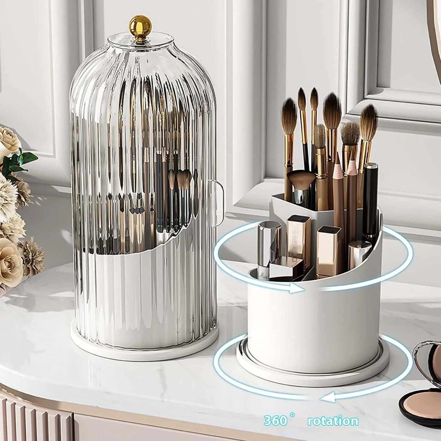 New 360° Rotating Multifuntional Organizer Clear Makeup Brush Vanity Organizer High-end Simple Makeup Brush Holder With Lid