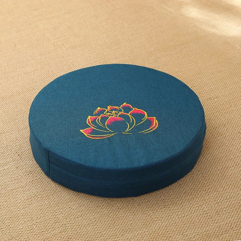 40x6cm Linen Meditation Cushion Round Yoga Floor Pillow Lotus Embroidery Zafu Tatami Seat Pad Removable Cover