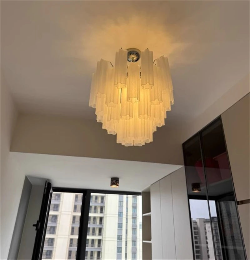 Art Deco Stained Glass Tube Chandelier – Luxury Ceiling Pendant Light Elegant lighting fixture perfect for kitchen islands, dining rooms, or any upscale interior space. Adds a touch of sophistication and style.