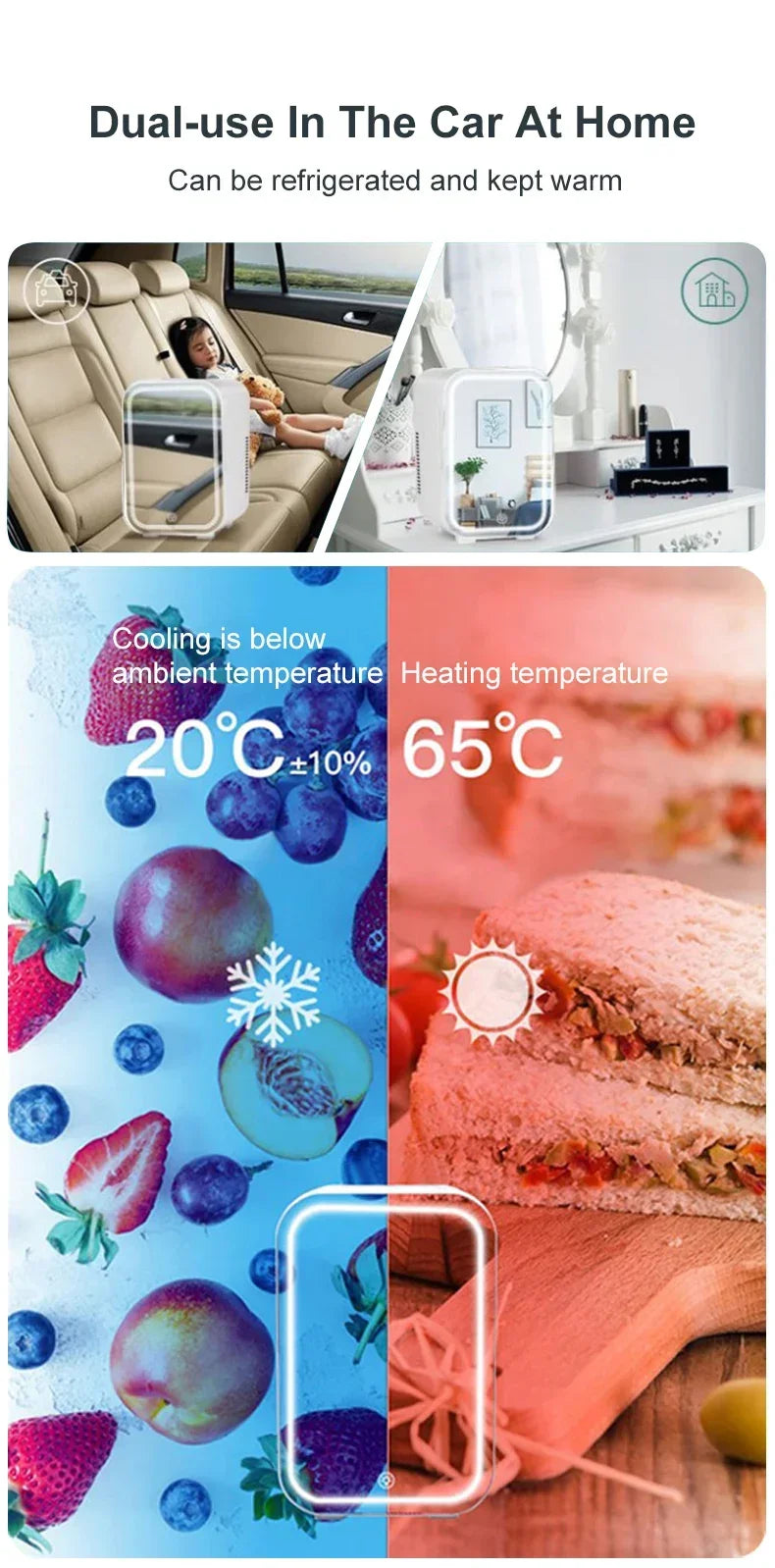Mini Fridge Camping Cosmetics 4L Portable Small Mirror Refrigerators for Car and Home Dual-use Makeup Home Camping Cooler