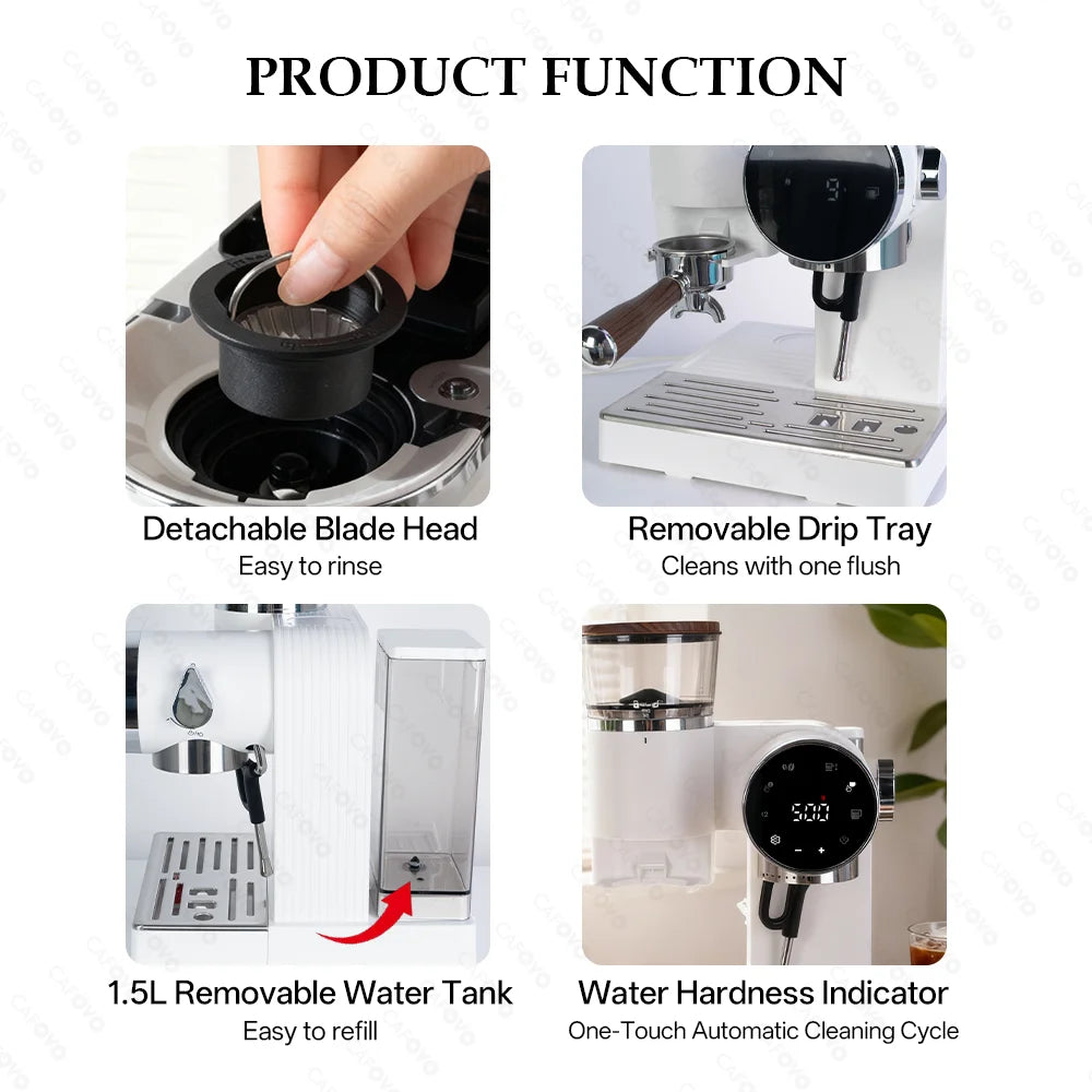 CAFOVO CG01 15 Bar 58mm Semi-Automatic Espresso Machine with Grinder With 30-Step Grinder Cold Brew Coffee Maker for Home Cafe
