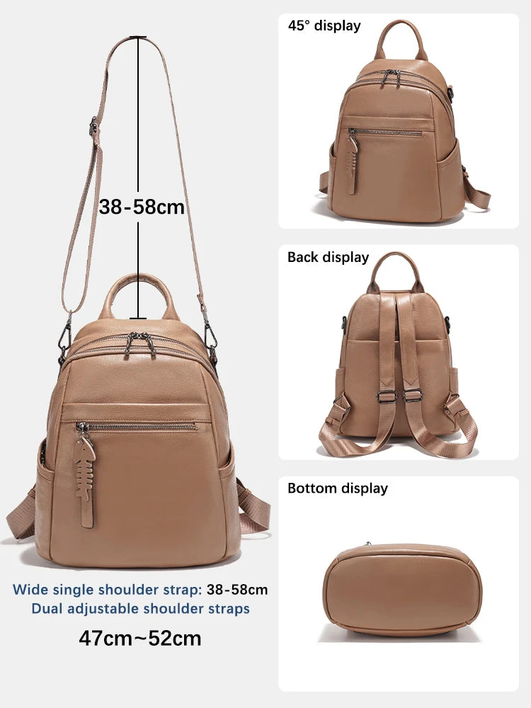 Soft Leather Women’s Backpack Large Capacity Crafted from premium cowhide leather with wide shoulder straps and multiple pockets. Stylish, durable, and perfect for everyday use.