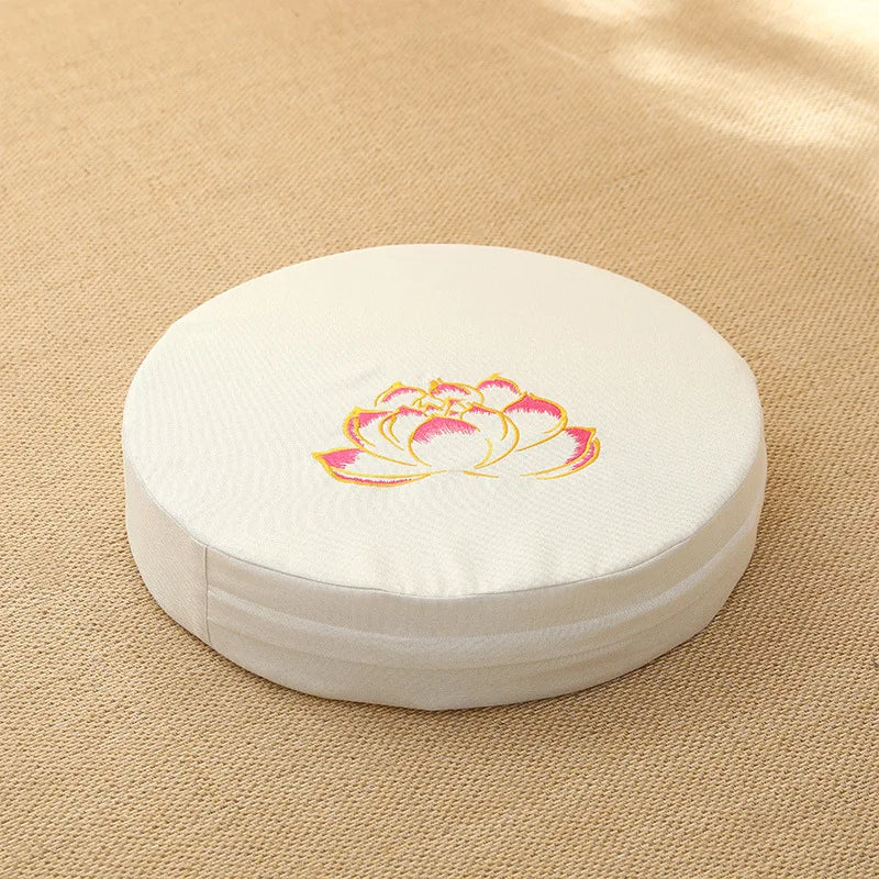 40x6cm Linen Meditation Cushion Round Yoga Floor Pillow Lotus Embroidery Zafu Tatami Seat Pad Removable Cover