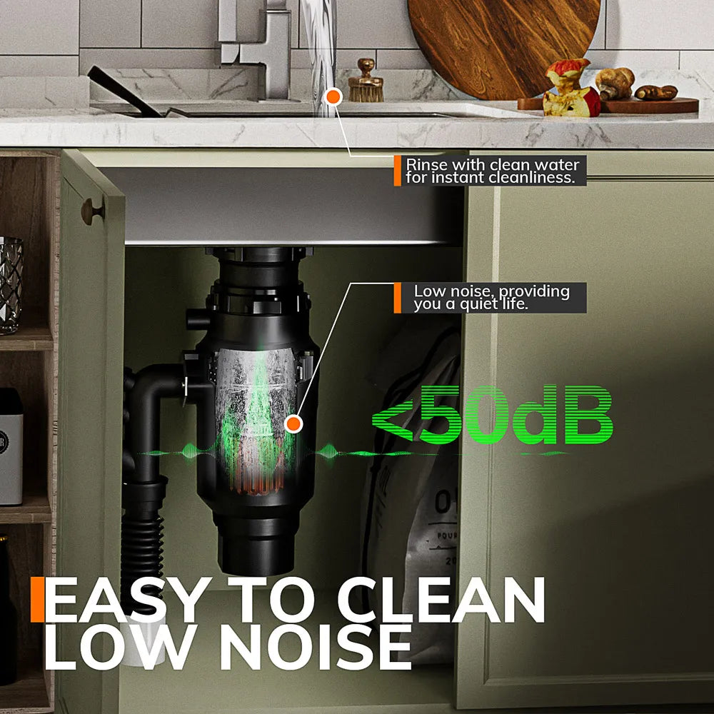 Continuous Feed Garbage Disposal with Sound Reduction,1/2 HP Stainless Steel Food Waste Grinding System,Power Cord Included