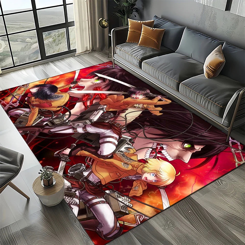 2025 Attack on Titan Eren Anime Cartoon Carpet Rug for Bedroom Living Room Home Sofa Decoration,kids Play Decor Floor Mat Gift