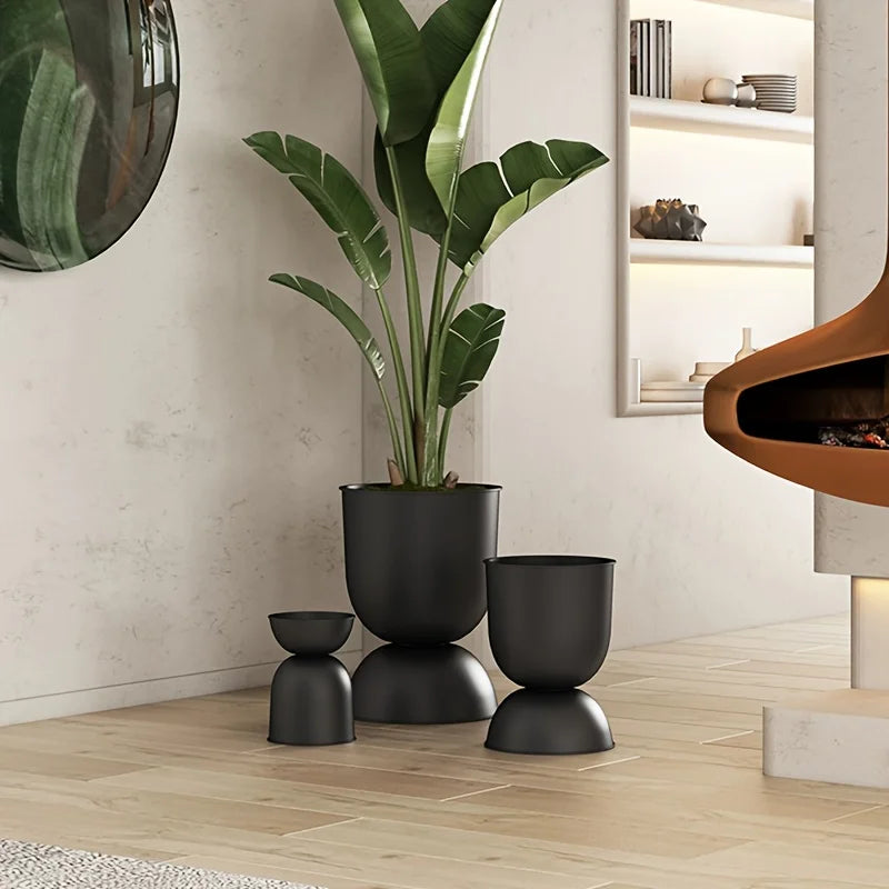 Iron Art Garden Planter for Villas & Outdoor Spaces Rust-resistant, uniquely shaped design with a sleek black finish. Floor-standing and versatile 2-way style for flexible display.
