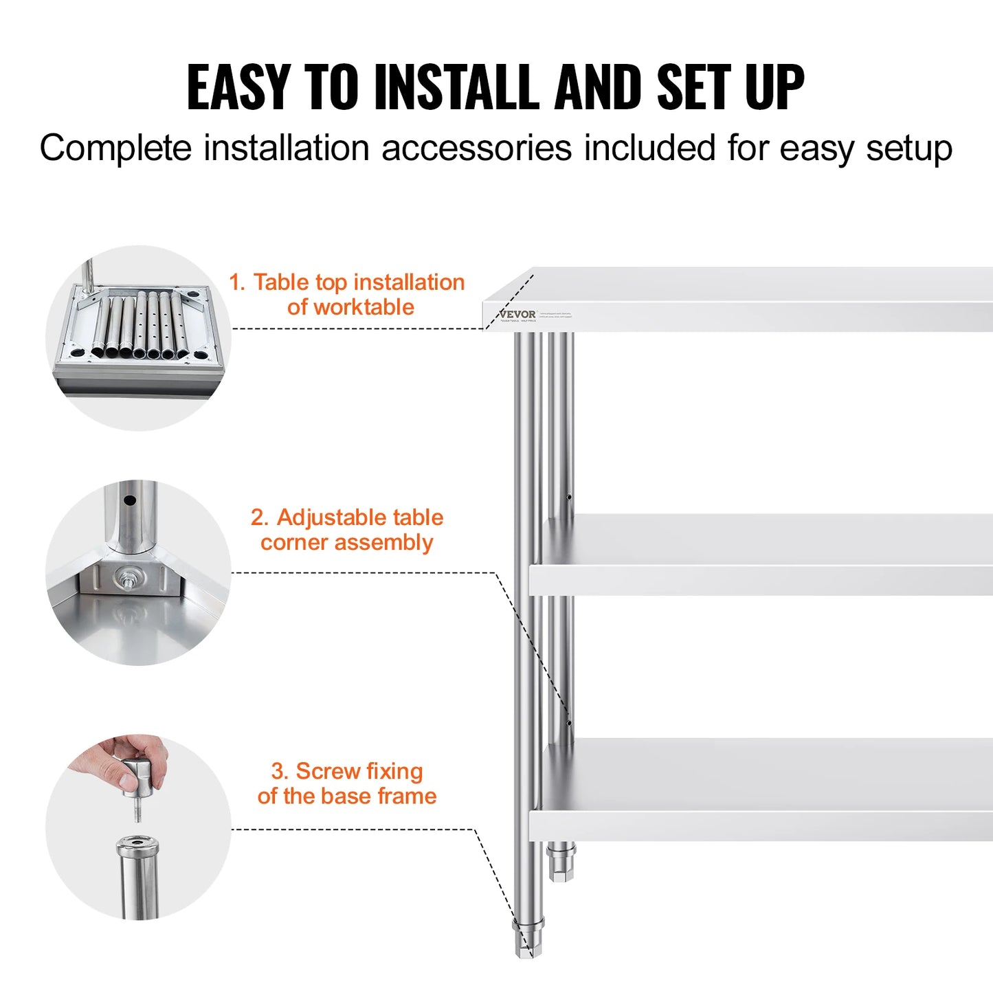 SucceBuy Stainless Steel Food Prep Table Commercial Kitchen Worktable w/Adjustable Undershelf Heavy Duty Prep Table Metal Table