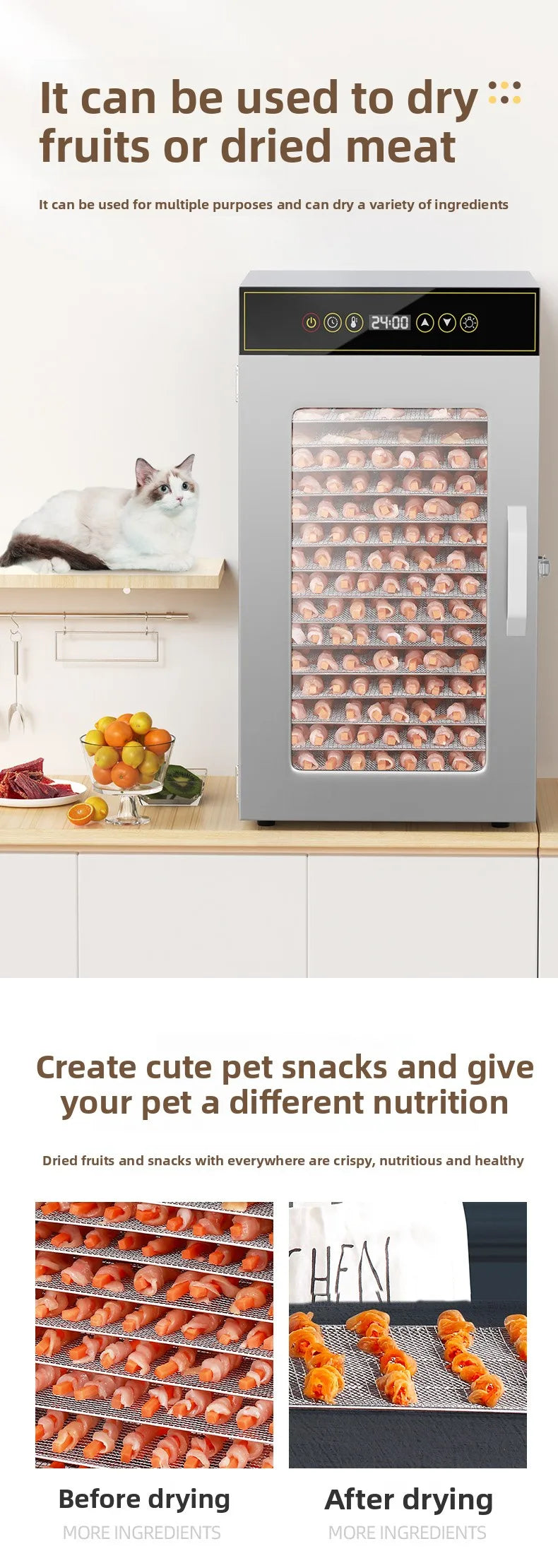 Premium 18-Tier Stainless Steel Food Dehydrator Commercial & Home Use, Adjustable Energy-Efficient Drying for Fruits/Meat/Herbs