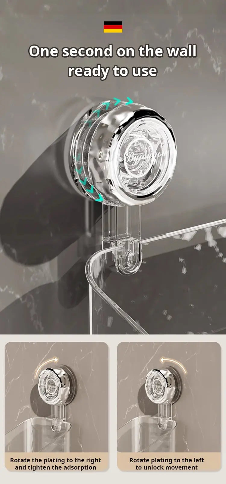 Large Capacity Light Luxury Style Glacier Pattern Suction Cup Shelf with Strong Load-bearing For Home Bathroom
