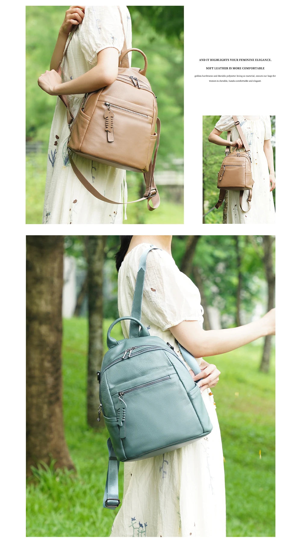 Soft Leather Women’s Backpack Large Capacity Crafted from premium cowhide leather with wide shoulder straps and multiple pockets. Stylish, durable, and perfect for everyday use.